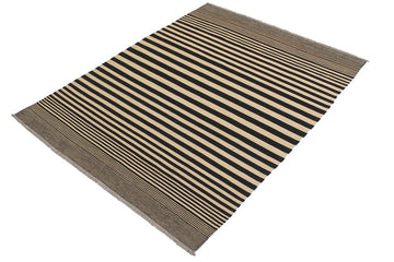 Flat Weave Kilim, Antique, Navaho, Vintage, Handmade, Modern Kilim Beige Black Hand-Woven Rectangle 100% Wool Area Rug 6 x 8